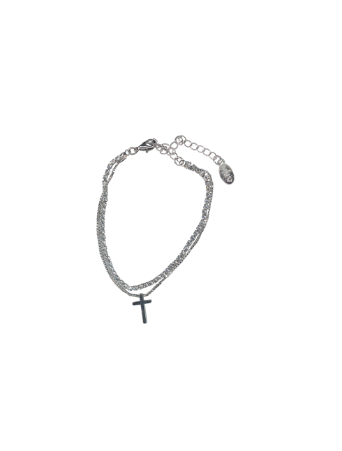 Bracciale doppio filo con strass e croce pendente